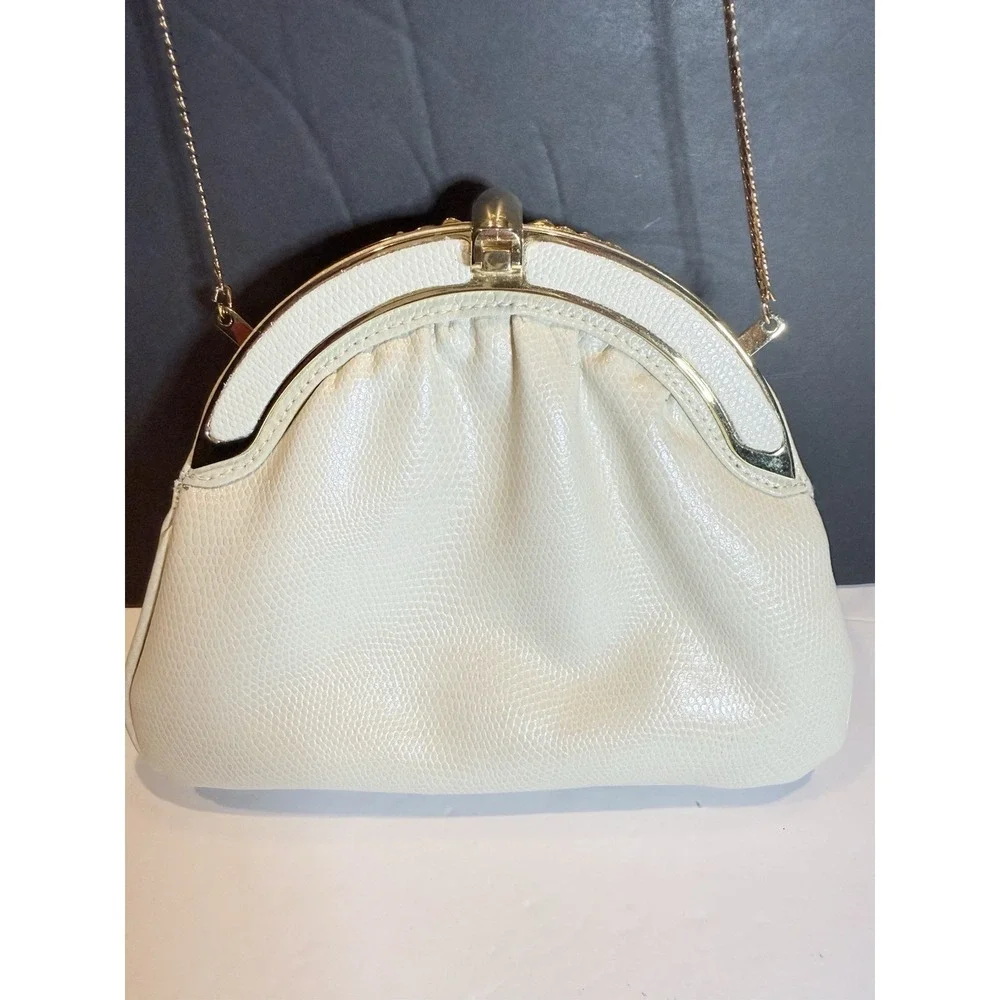 Elan Ivory Evening Clutch Rhinestone Crystal Purse Gold Chain Wedding Bag